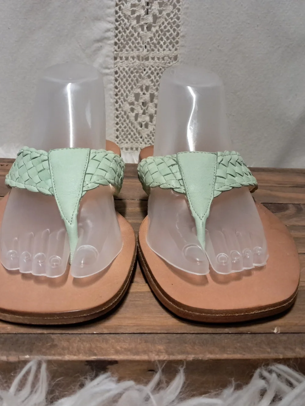 Rickard Shah Braided Leather Flip-Flop Sandals in Mint Size 9
